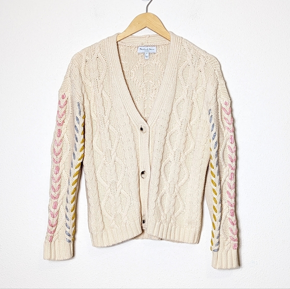 Michael Stars Hadley Cardigan Cotton Cable Woven Pastel Cropped XS - Picture 3 of 13